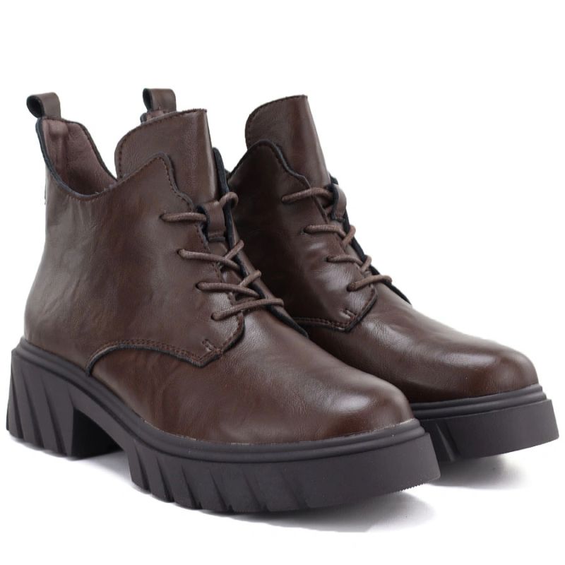 Women's brown leather ankle boots on the platform M.Daszyński SFY2502-11ac