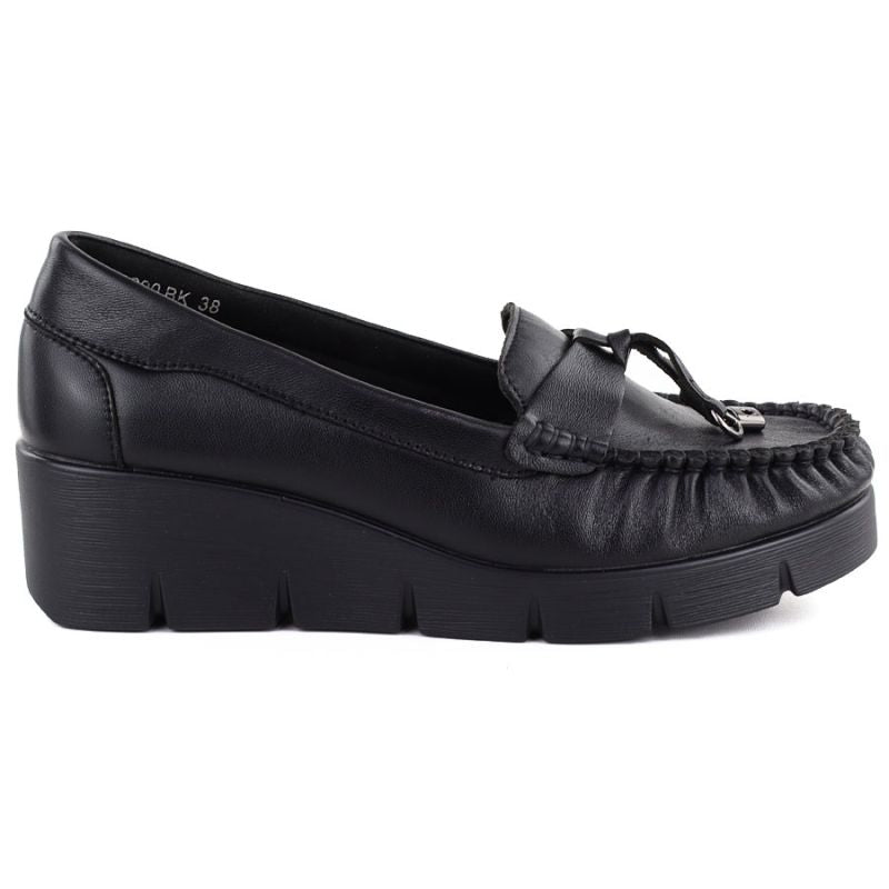 Black leather wedge moccasin shoes Vinceza 39990 Vinceza