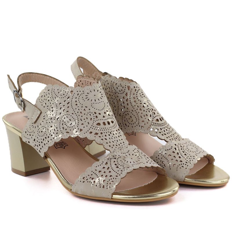 Women's openwork beige heeled sandals M.Daszyński MR1954-2 M. Daszyński