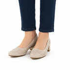 Women's openwork pumps on a block, beige Sergio Leone PB293 To be categorized Your Sports Performance