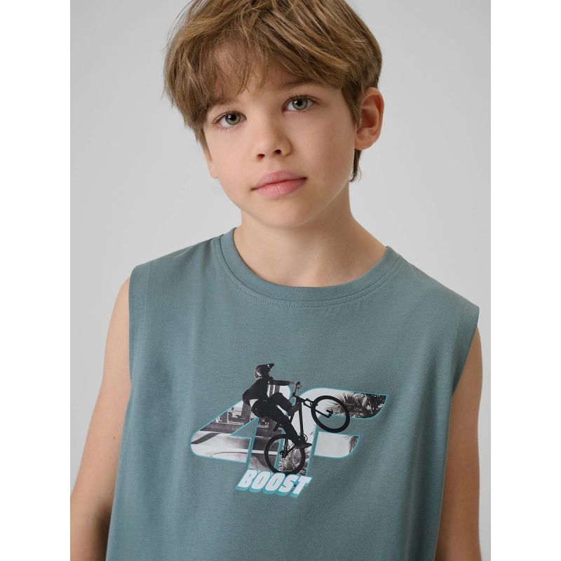 Boy's regular sleeveless T-shirt with print 4F 4FJRSS26TSLEM354-46S 4f