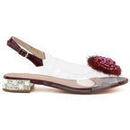 Women’s Transparent Embellished Sandals, Burgundy D&A MR62-9072