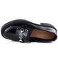 Women's leather lords moccasins with thick soles, black Vinceza 39985 Vinceza