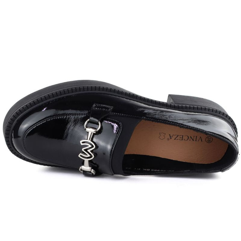 Women's leather lords moccasins with thick soles, black Vinceza 39985 Vinceza