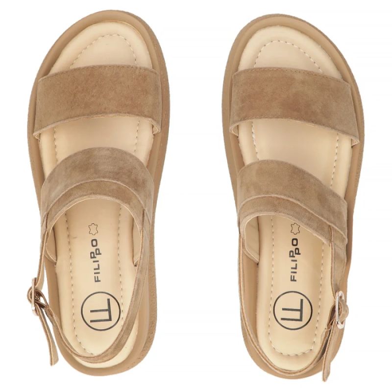 Women's leather wedge sandals camel Filippo DS7746