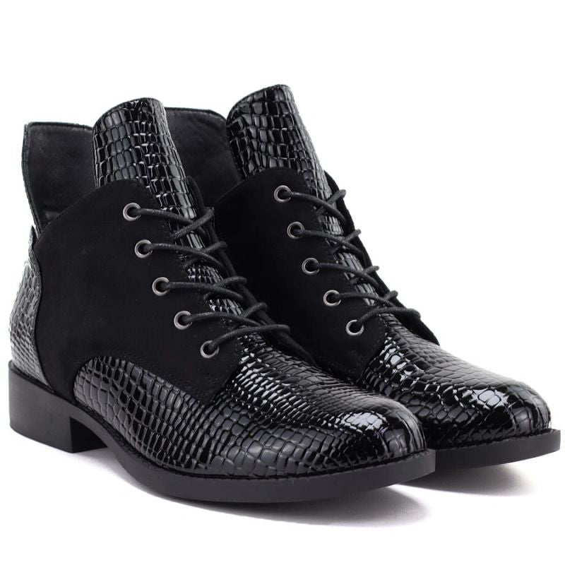Women's patent leather ankle boots, black, Vinceza HX27-16524