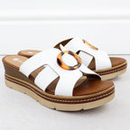 Women's leather wedge sandals white Remonte D2L52-80 Footwear Your Sports Performance