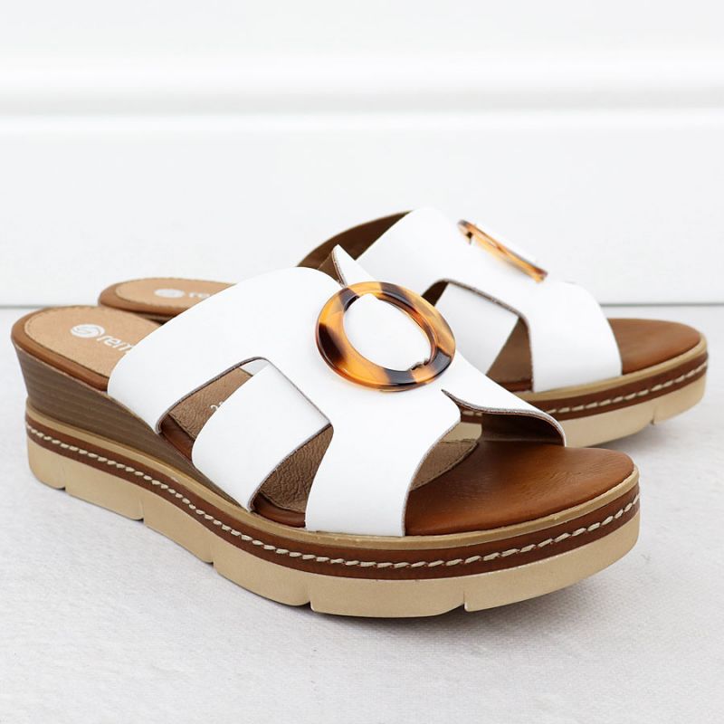 Women's leather wedge sandals white Remonte D2L52-80 Footwear Your Sports Performance