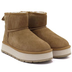 Women's leather ankle boots with platform, beige Big Star UU274692