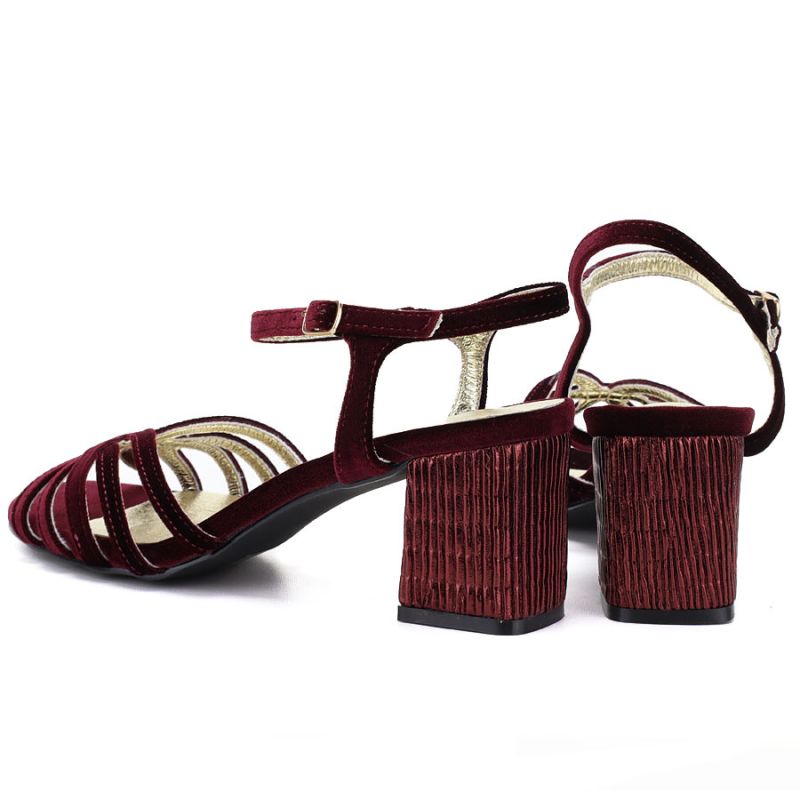 Women's Burgundy Block Heel Sandals D&A by S.Barski SR61-0102 D&A