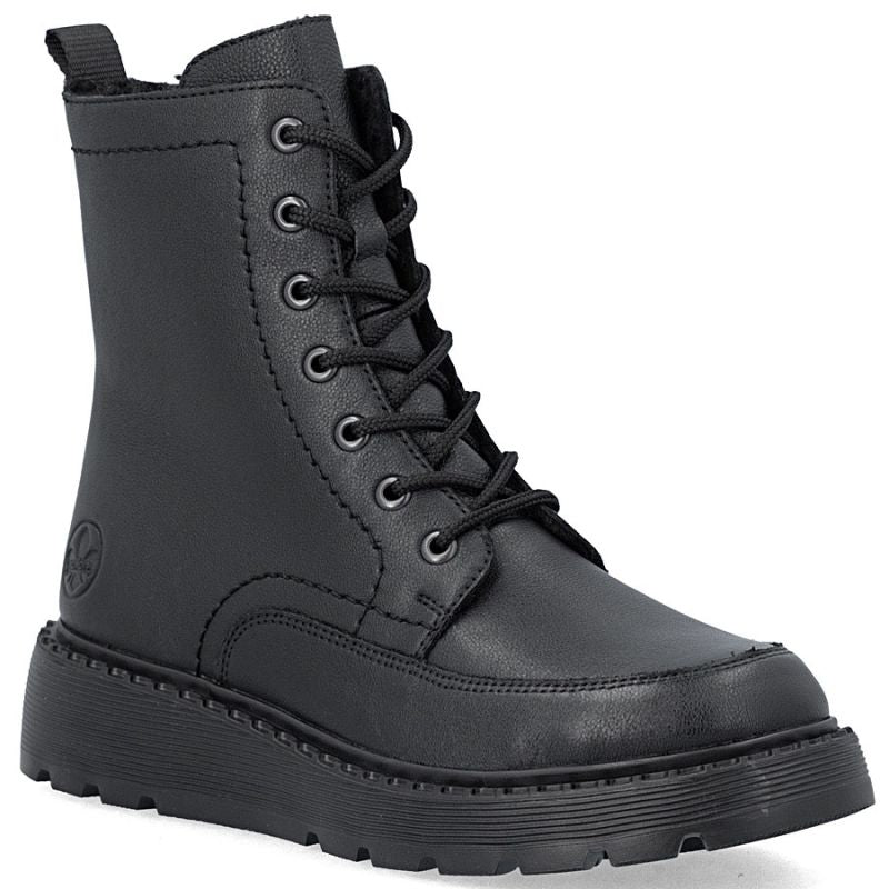 Women's leather ankle boots with platform, black, Rieker 70410-00