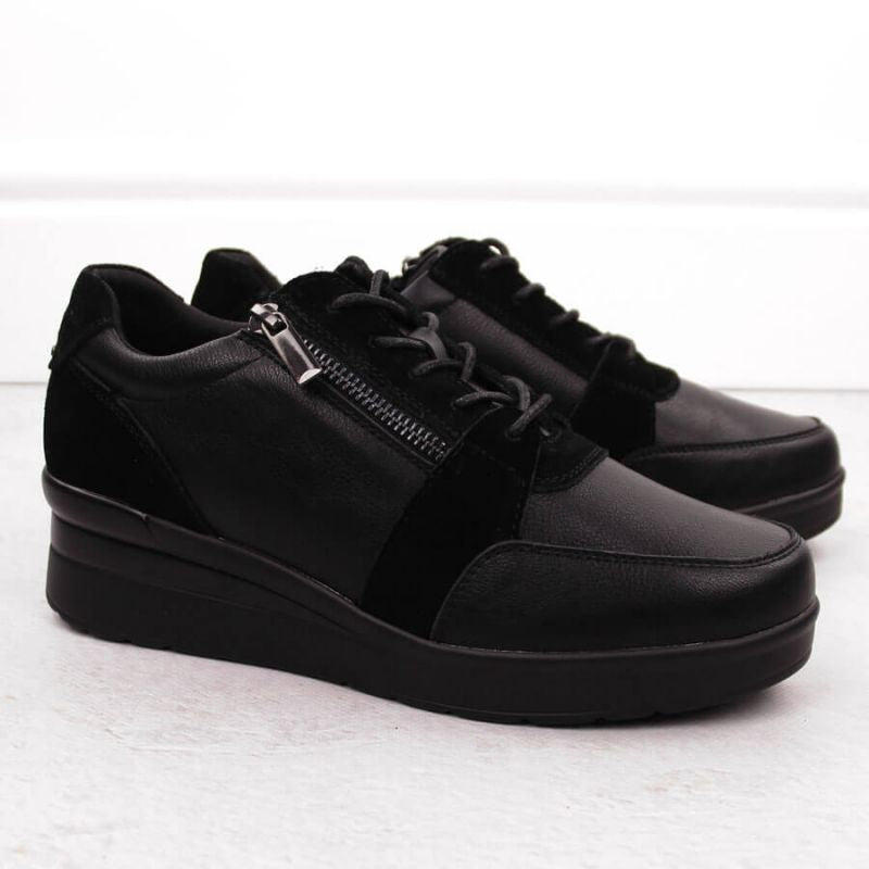 Sergio Leone PB236-S women's leather wedge sneakers, black Footwear Your Sports Performance