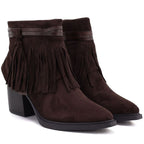 Women's insulated cowboy boots with fringes, chocolate M.Daszyński