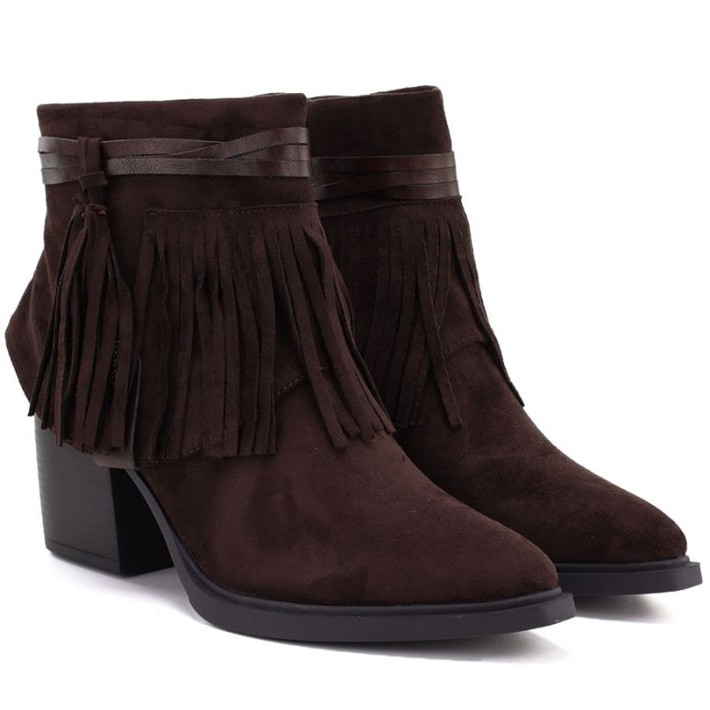 Women's insulated cowboy boots with fringes, chocolate M.Daszyński