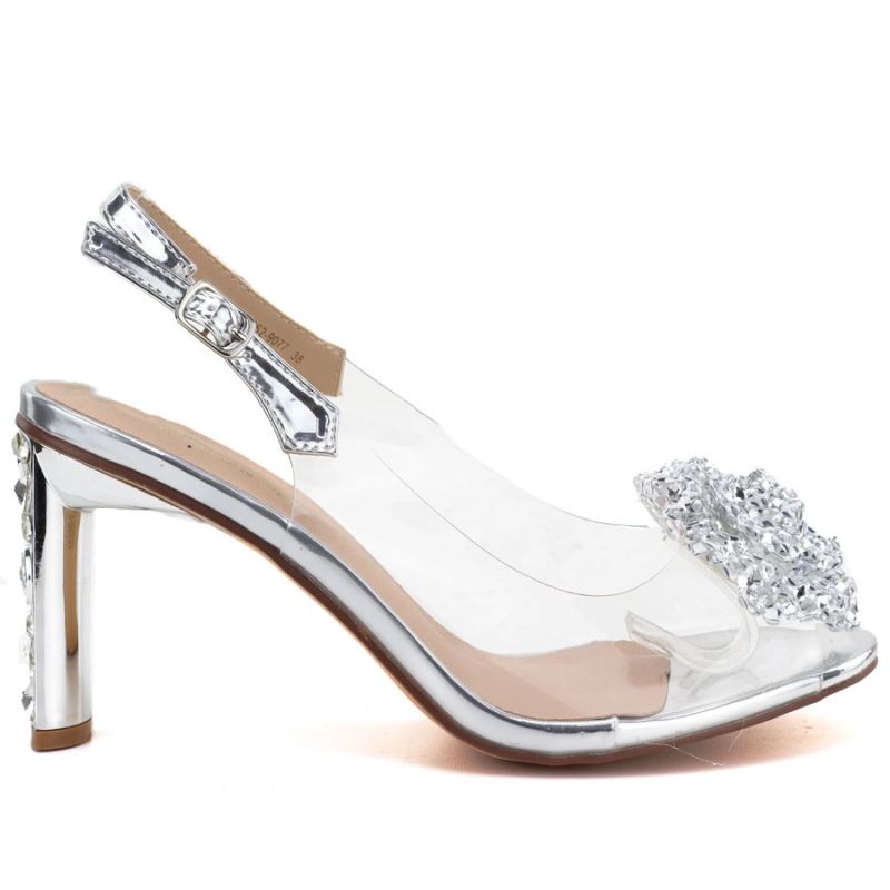Transparent Heeled Sandals, Silver D&A MR62-9077