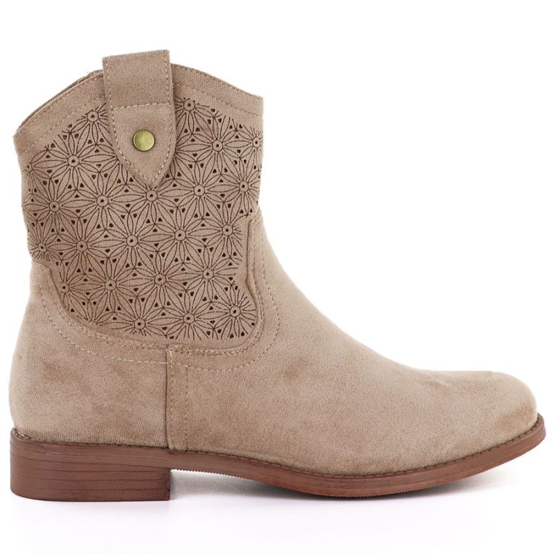 Women's openwork cowboy boots, suede, beige, S.Barski HY61-8025 To be categorized Your Sports Performance