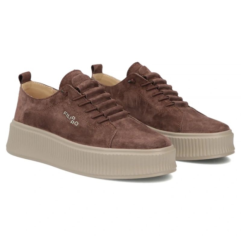 Women's leather suede sneakers brown Filippo DP8343