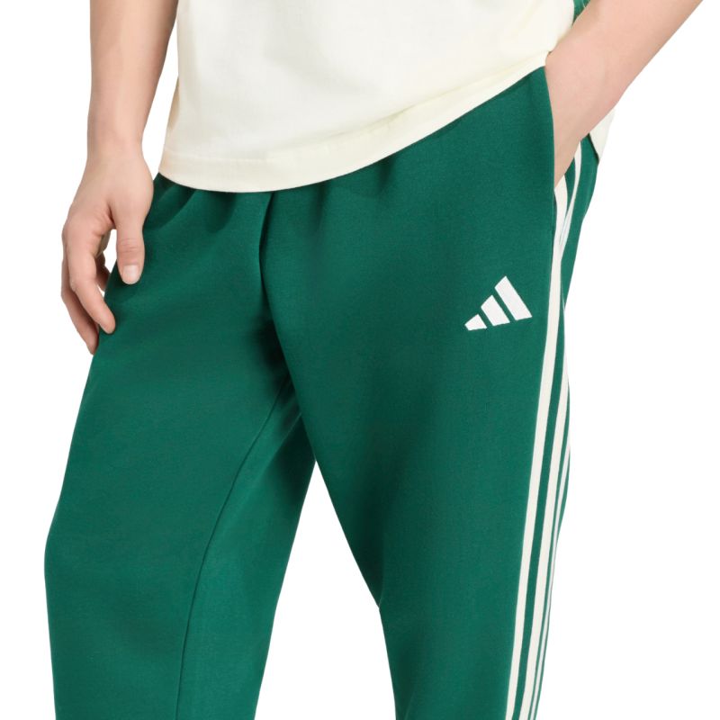 Men's adidas Essentials 3-Stripes Fleece Tapered Cuffed Pants Green KY4129