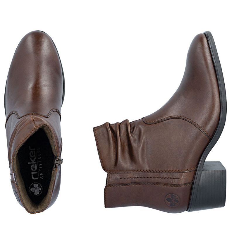 Women's brown leather ankle boots on a block heel Rieker 73953-27