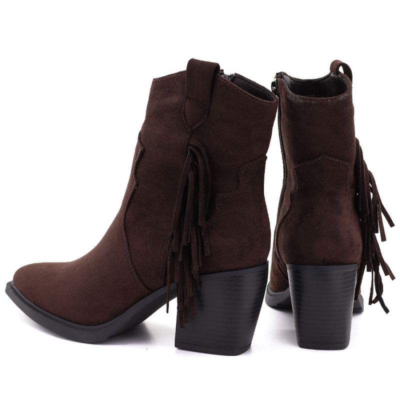 Women's insulated cowboy boots with fringes, chocolate M.Daszyński MR2520-1