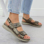Women's leather sandals with Velcro, metallic brown, Rieker 60462-90 Footwear Your Sports Performance