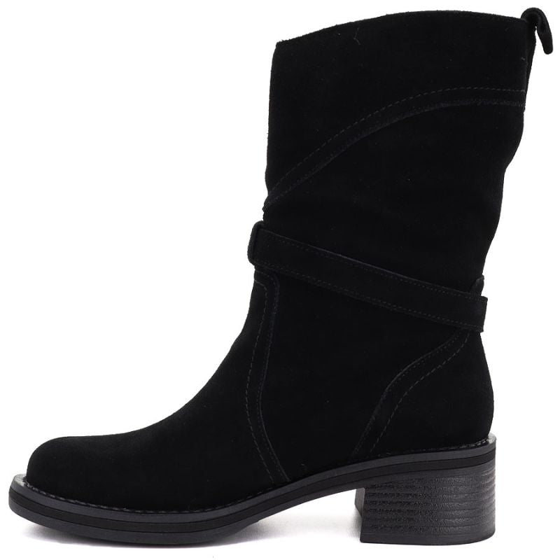 Women's leather ankle boots high on a block, black Big Star UU274608