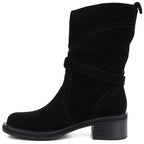 Women's leather ankle boots high on a block, black Big Star UU274608