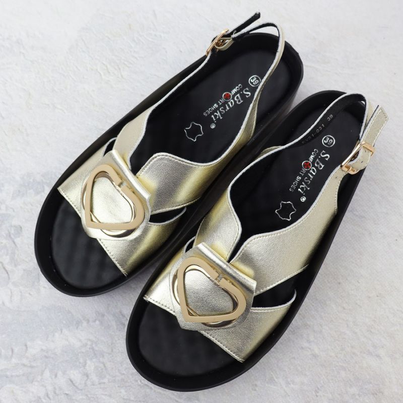 Women's gold leather wedge sandals S.Barski KV51-031 Footwear Your Sports Performance