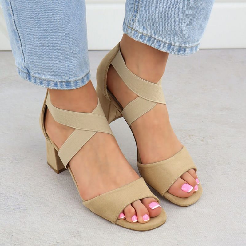 Women's slip-on sandals with a block heel, beige Filippo DS6920 Footwear Your Sports Performance