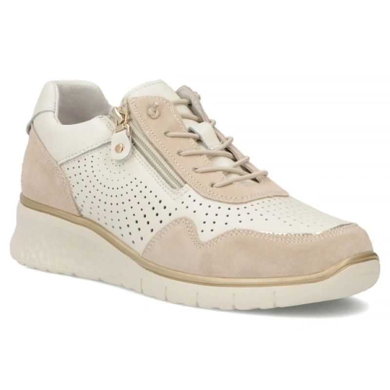 Women's leather sneakers with openwork wedges, beige Filippo DP7605 Filippo