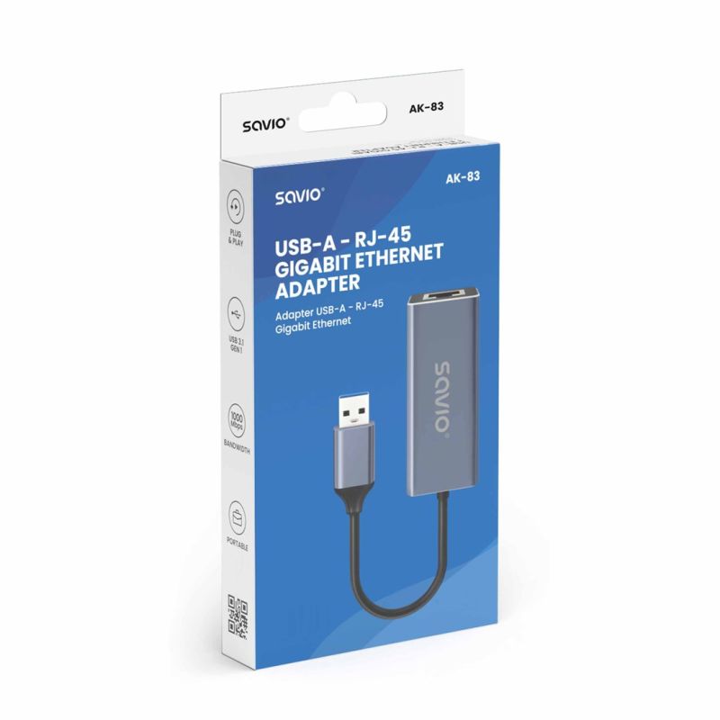 SAVIO ADAPTER USB-A - RJ-45 GIGABIT ETHERNET AK-83 Kable i adaptery/Adaptery, przejściówki Your Sports Performance