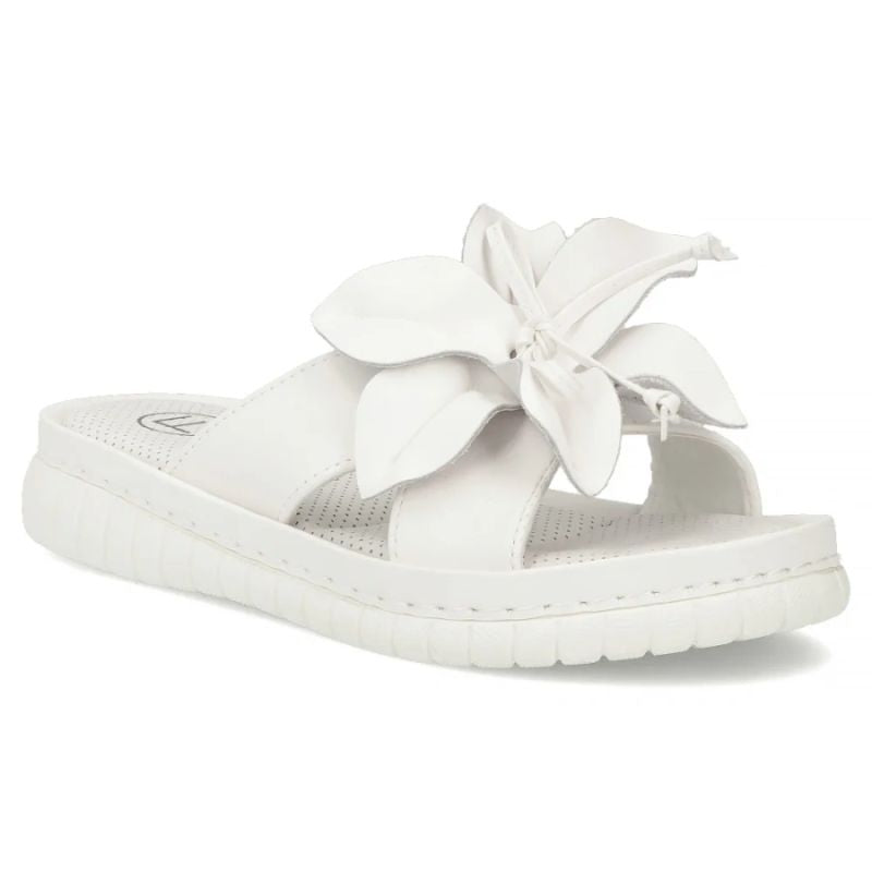 Women's leather flip-flops with a flower, white Filippo DK7762