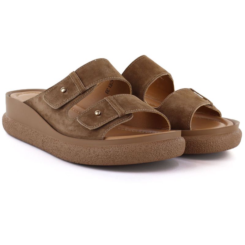 Women's brown leather wedge sandals Vinceza 66916 Vinceza