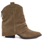 Women’s leather cowboy ankle boots with folded shaft, beige Vinceza 31715