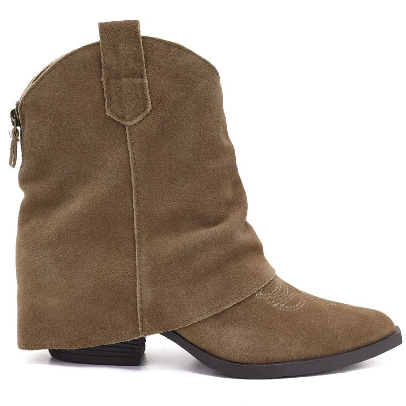 Women’s leather cowboy ankle boots with folded shaft, beige Vinceza 31715