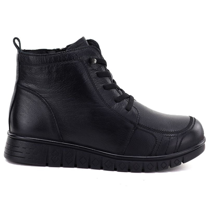 Women's comfortable leather ankle boots, black, Cambell RI15302