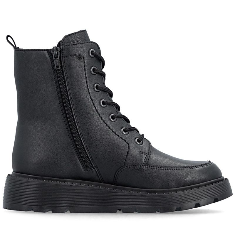 Women's leather ankle boots with platform, black, Rieker 70410-00