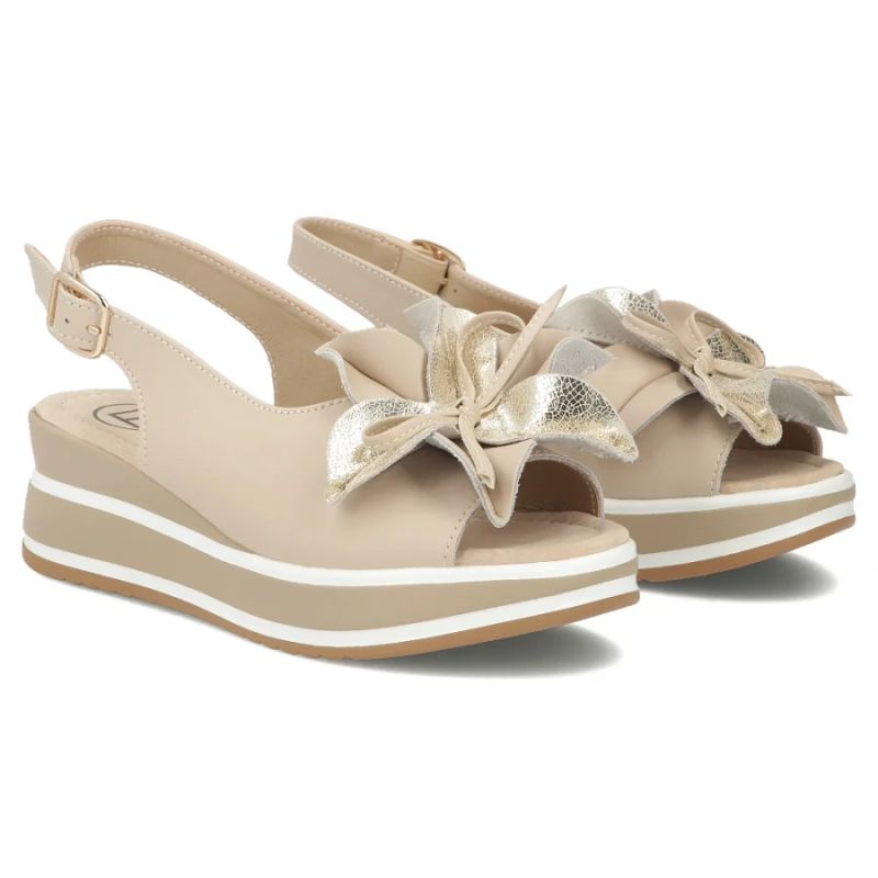 Women's leather wedge sandals beige Filippo DS7045/26
