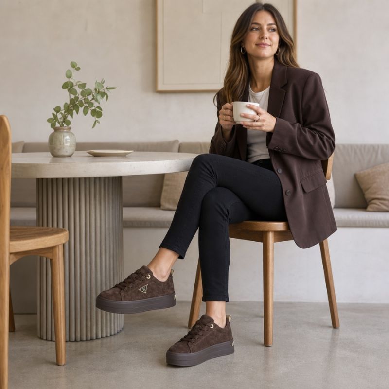 Women's leather platform sneakers, brown, Filippo DP3533