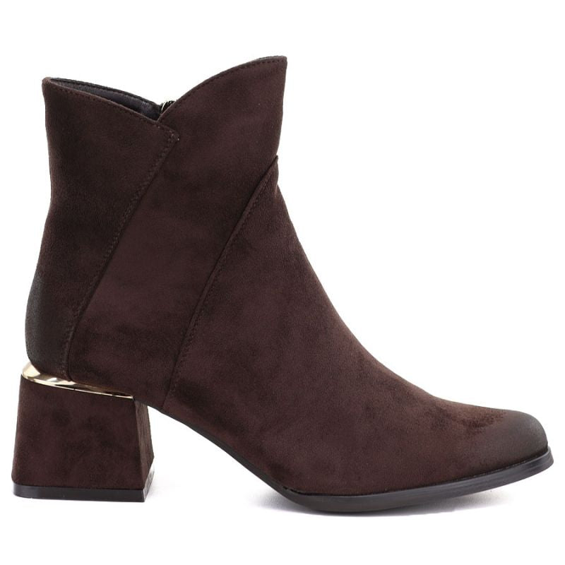 Women's high-heeled suede ankle boots in chocolate Potocki SZ12875