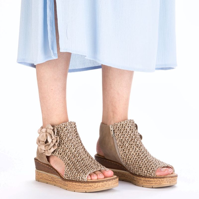 Women's comfortable wedge platform sandals, beige, Rieker 63791-60 Rieker