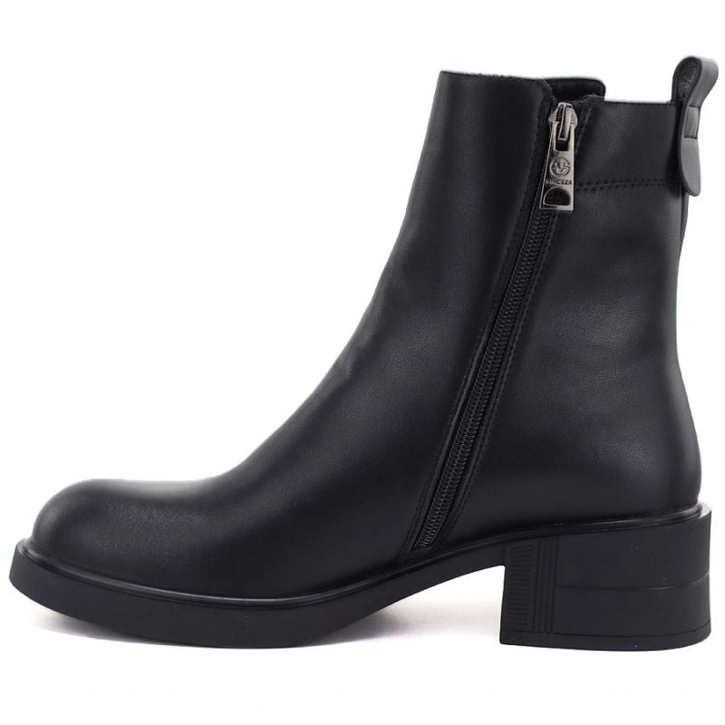 Women’s black leather block-heel ankle boots Vinceza 67033