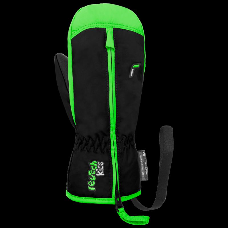 REUSCH Ben Mitten children's winter gloves made of artificial leather, insulated, waterproof, black and green (62/85/408/7716) Clothing/Outdoor/Czapki, szaliki, rękawiczki, maski/Reusch Your Sports Performance