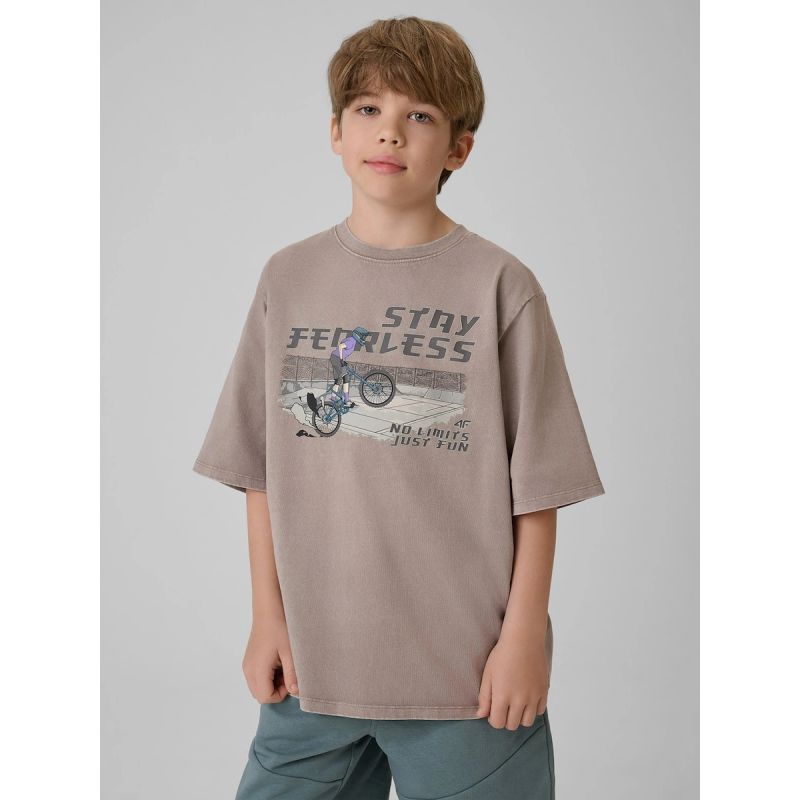 Boy's loose T-shirt with print 4F 4FJRSS26TTSHM4279-25S