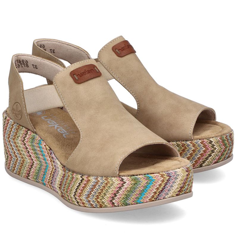 Women's beige wedge sandals Rieker 69472-60 Rieker