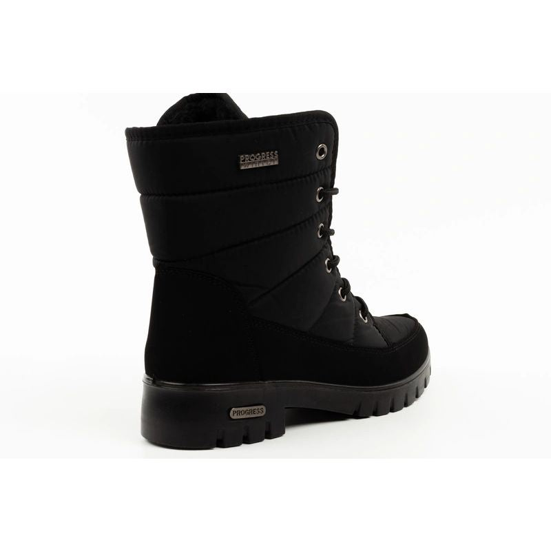 Progress Women’s Winter Boots, Black Insulated Snow Boots with Sheepskin Lining