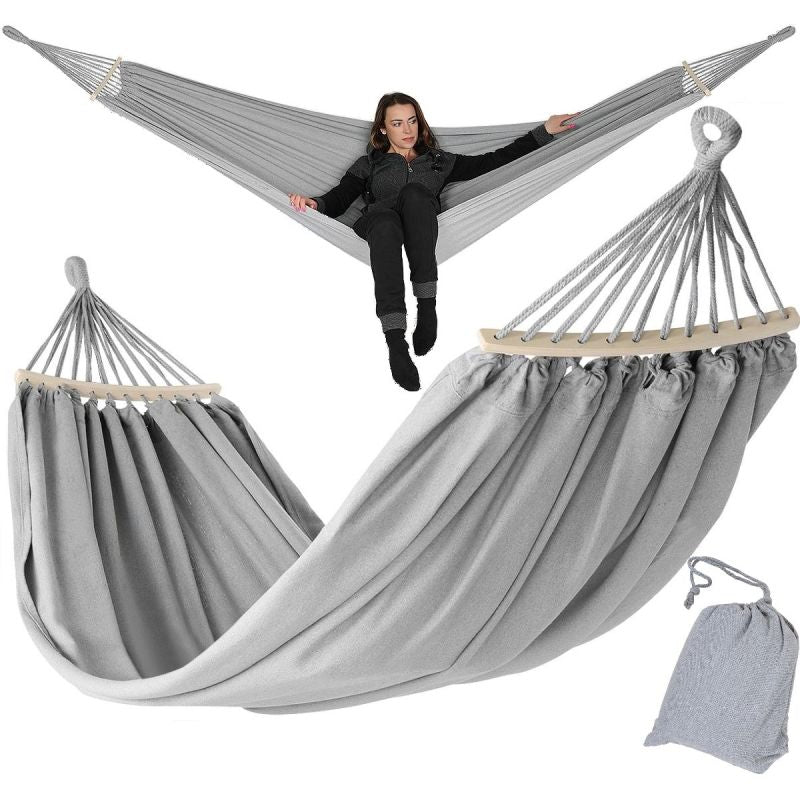 GARDEN HAMMOCK 2-PERSON LUXE XXL 250x150CM WITH SPREADER BAR AND COVER GRAY 1031170 Home and Garden/Garden Your Sports Performance