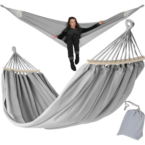 GARDEN HAMMOCK 2-PERSON LUXE XXL 250x150CM WITH SPREADER BAR AND COVER GRAY 1031170 Home and Garden/Garden Your Sports Performance