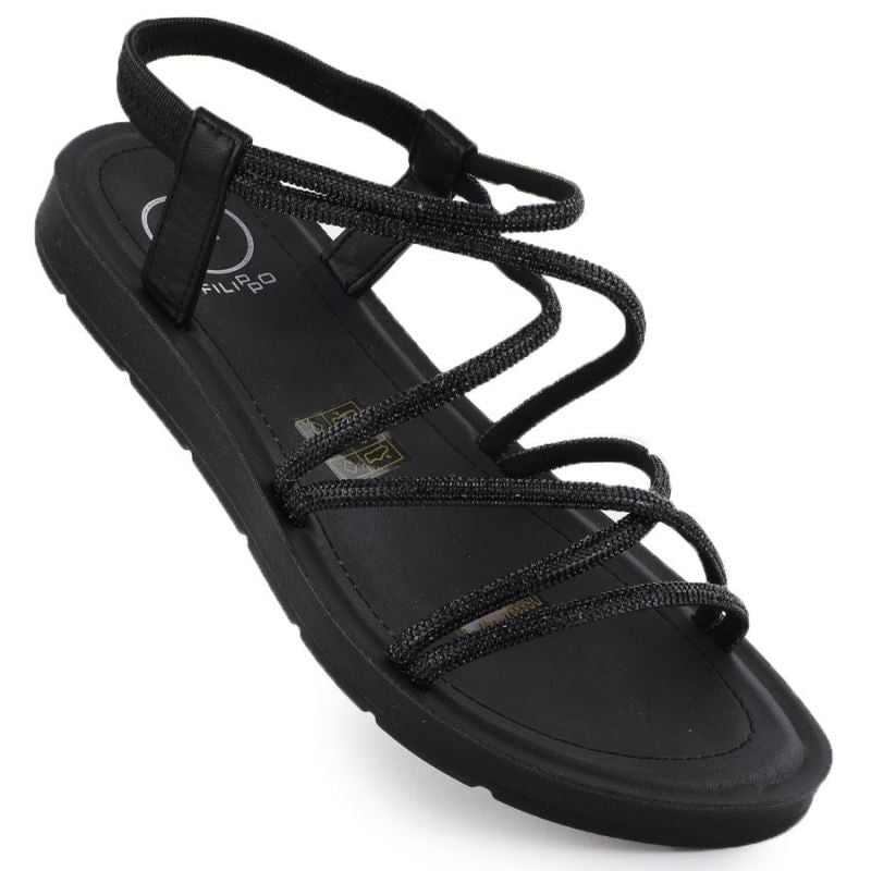 Women's Roman sandals with zircons, black Filippo DS6884 Footwear Your Sports Performance