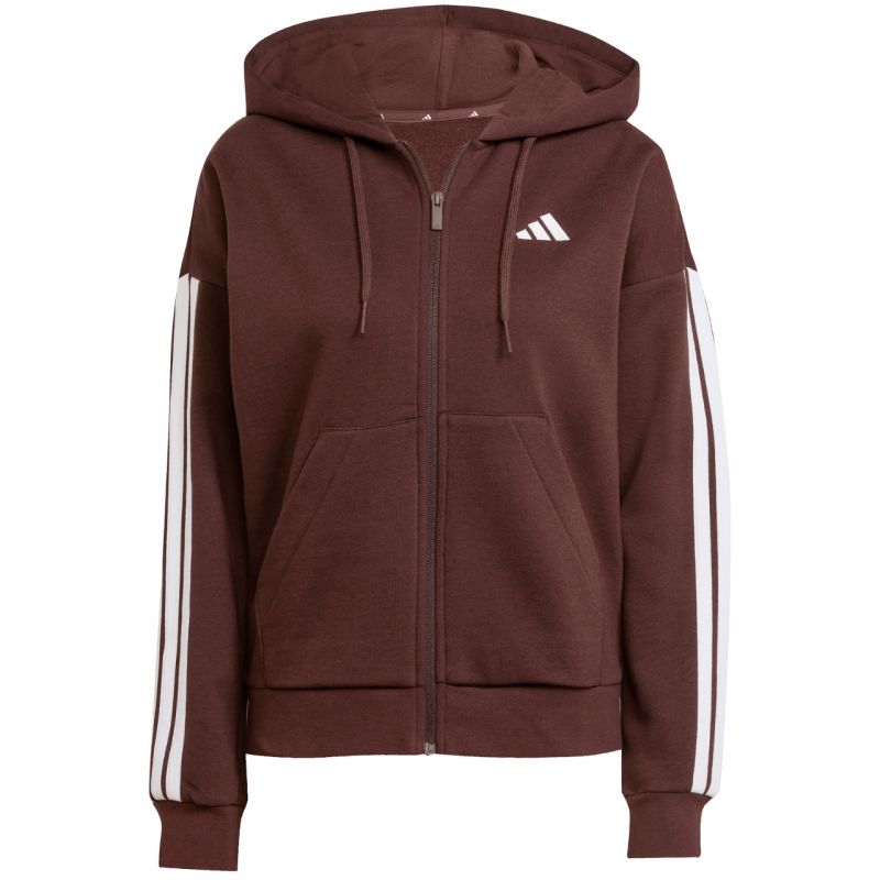 Women's adidas Essentials 3-Stripes Full-Zip Fleece Hoodie Brown JY3082 To be categorized Your Sports Performance